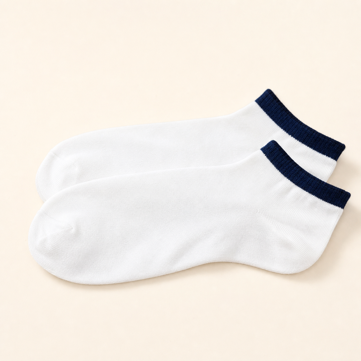 White Ankle Socks with Navy Trim